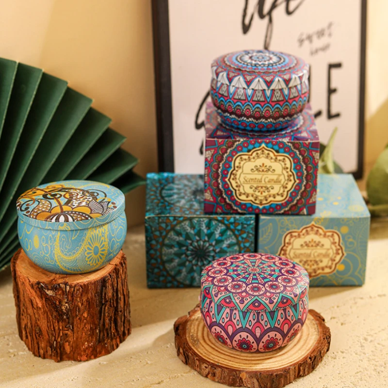 4PC/Set Rose Flower Scented Candles Iron Box Soy Wax Odorous And Smoke-free Aromatherapy Candle Birthday Gift Home Wedding Decor