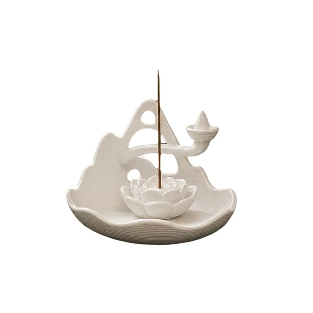 3D Printed 3 In 1 Incense Holder Mountain Lotus Design Hollow Out Backflow Incense Burner Decorative Plastic