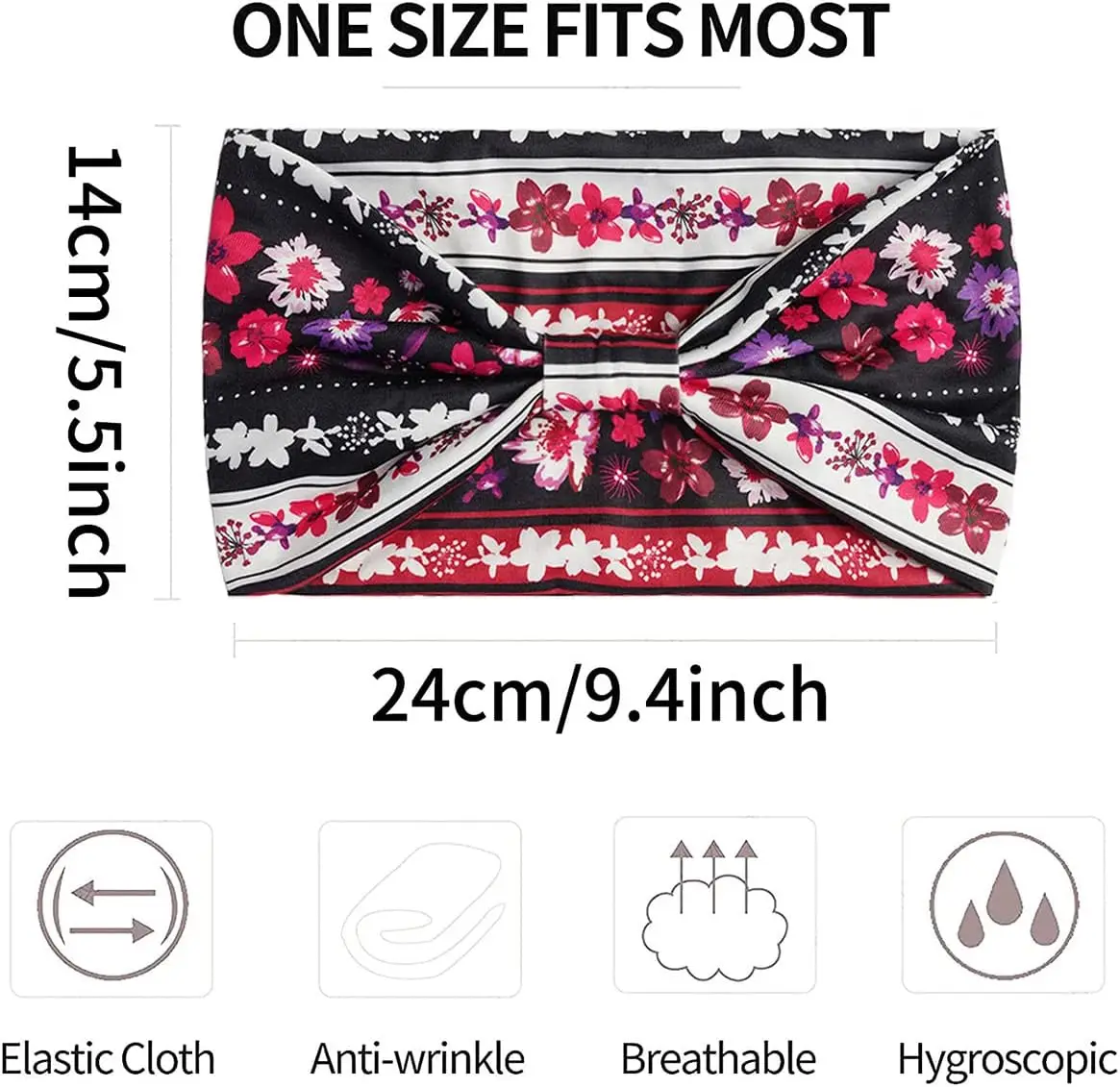 Boho Headband for Women Elastic Soft Wide Hairband Turban Flower Cotton Bandana Hair bands Hair Accessories for Yoga Sport