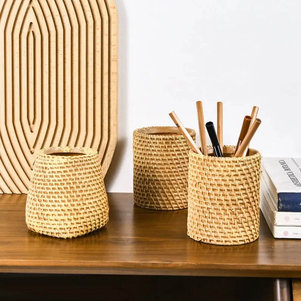 Simple Vine Pen Holder Stationery Storage Minimalism Rattan Pen Holder Plastic Home Office Tableware Holder Desk Accessories