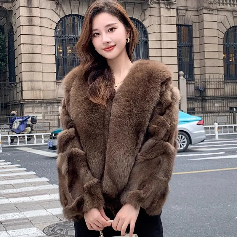 

Hot-selling imported Finnish fox fur women's short autumn and winter new young fashionable fur one-piece jacket