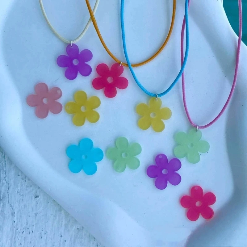 10Pcs Summer Acrylic Color Flower Hang Tags New Year Jewelry Making Tassels Sweet Pendants for Bracelet Keychain Crafts