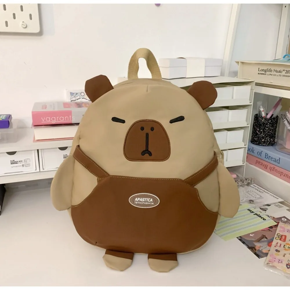 Sac à dos en nylon de dessin animé Capybara, grande capacité, sac d'école pour enfants, sac de rangement, sac de voyage