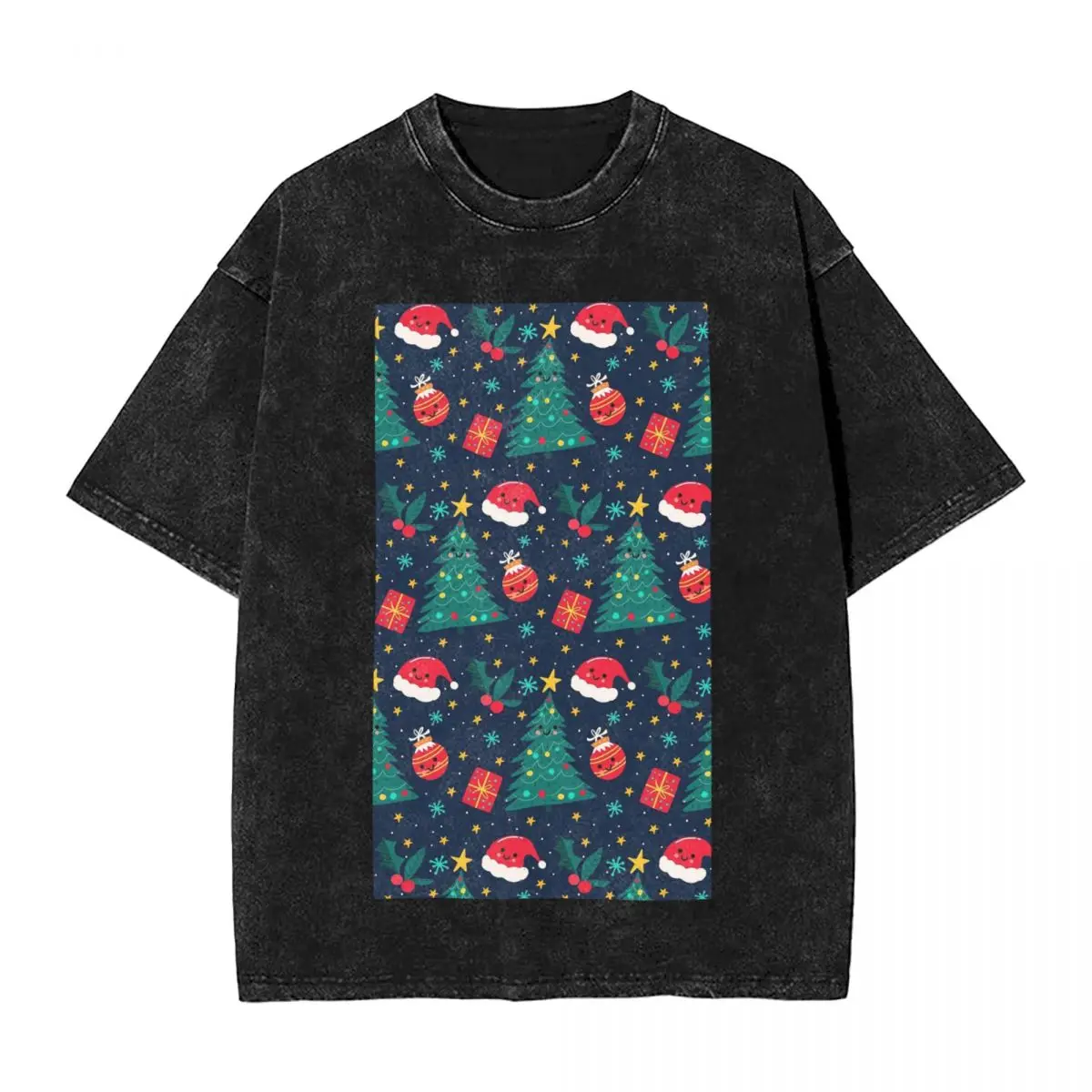 

Уличные футболки с Рождеством и счастливыми праздниками! Постиранная футболка с коротким рукавом в стиле хип-хоп, футболки для мужчин и женщин