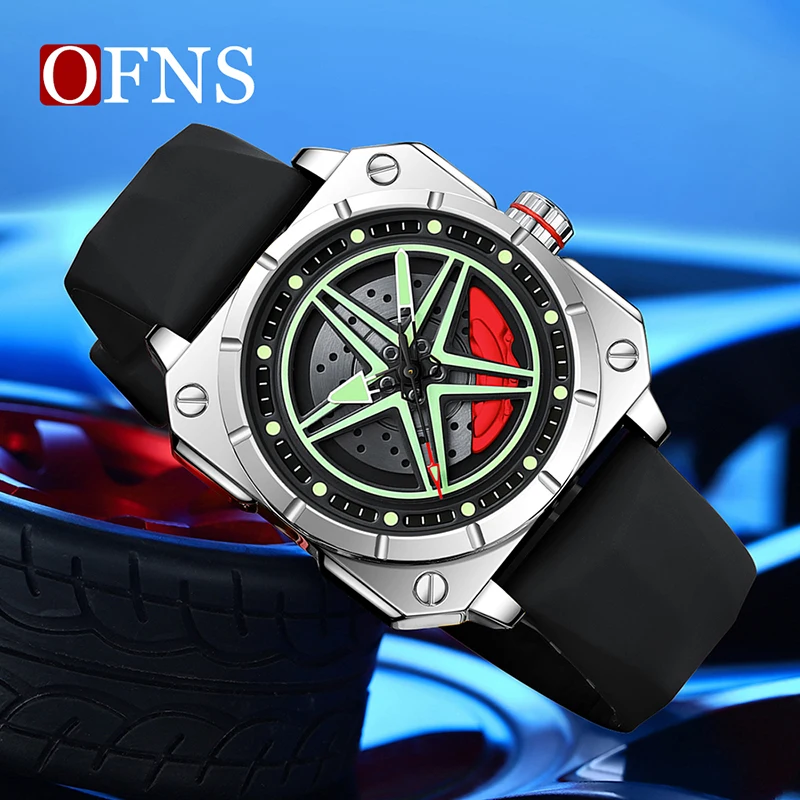 OFNS New Fashion Quartz Men Watch Five-Pointed Star Dial Rotation Design Waterproof Luminous Youth Trend Watch Relogio Masculino