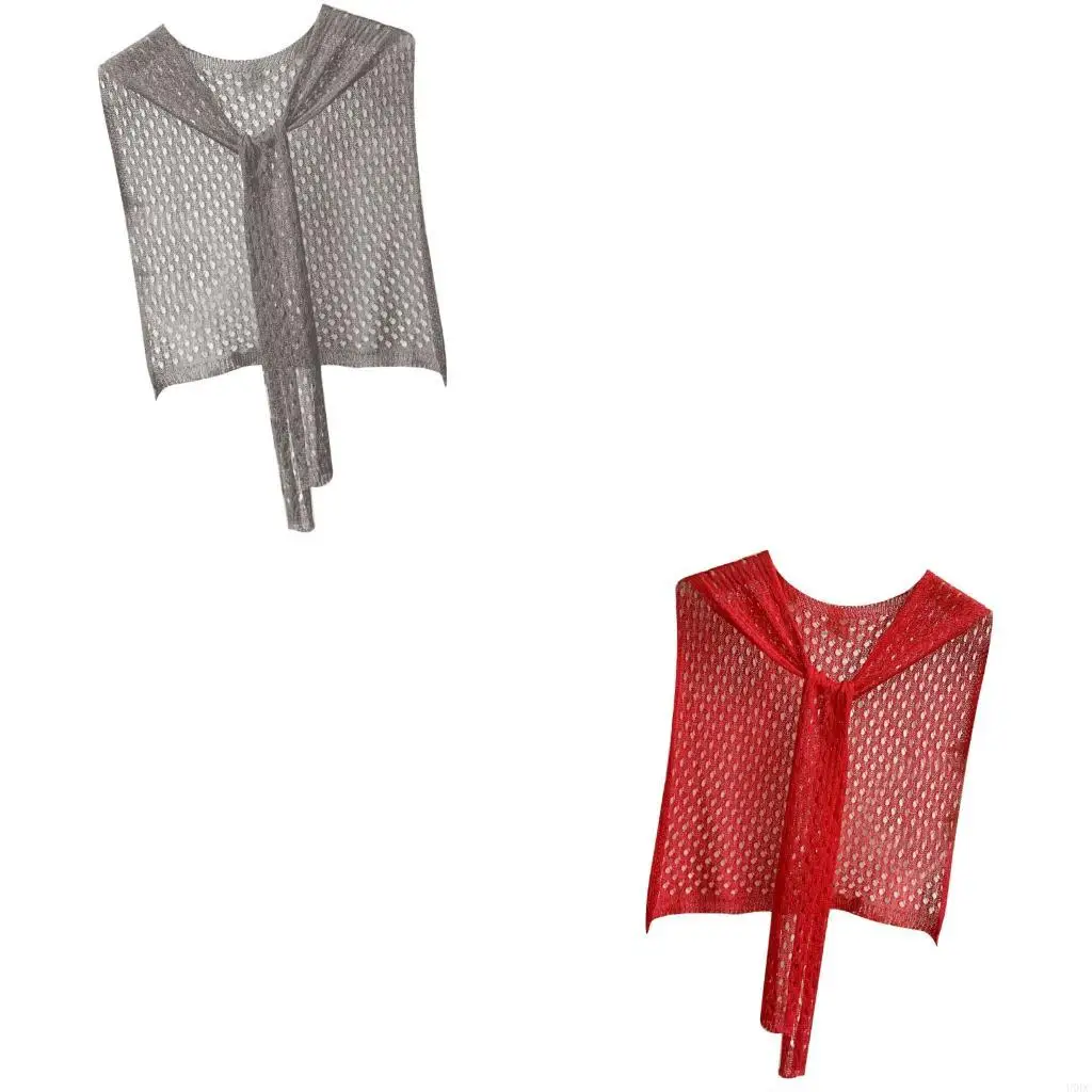

Summer Hollowout Knitted Shawl Faux Collar Cover Up Breathable Openwork Cardigan Y166