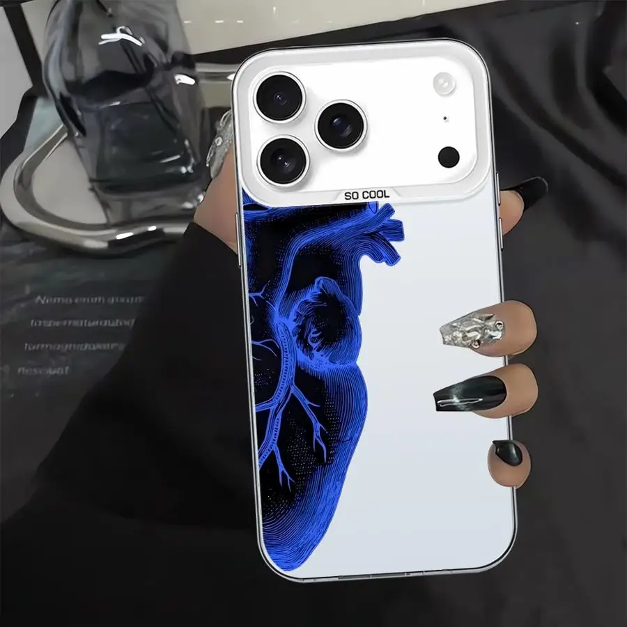 غطاء خلفي لهاتف آيفون 15 بلس 12 16 17 برو ماكس XS XR 16e 11 13 17Air 14 قلب أحمر وأزرق