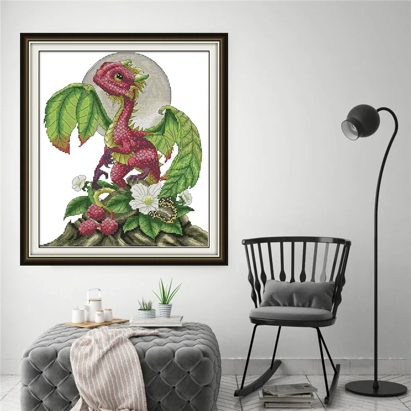 Raspberry Dragon Counted Print On Canvas DMC 14CT 11CT Cross Stitch kits, Embroidery Needlework Set, Hand Made Crafts Home Decor