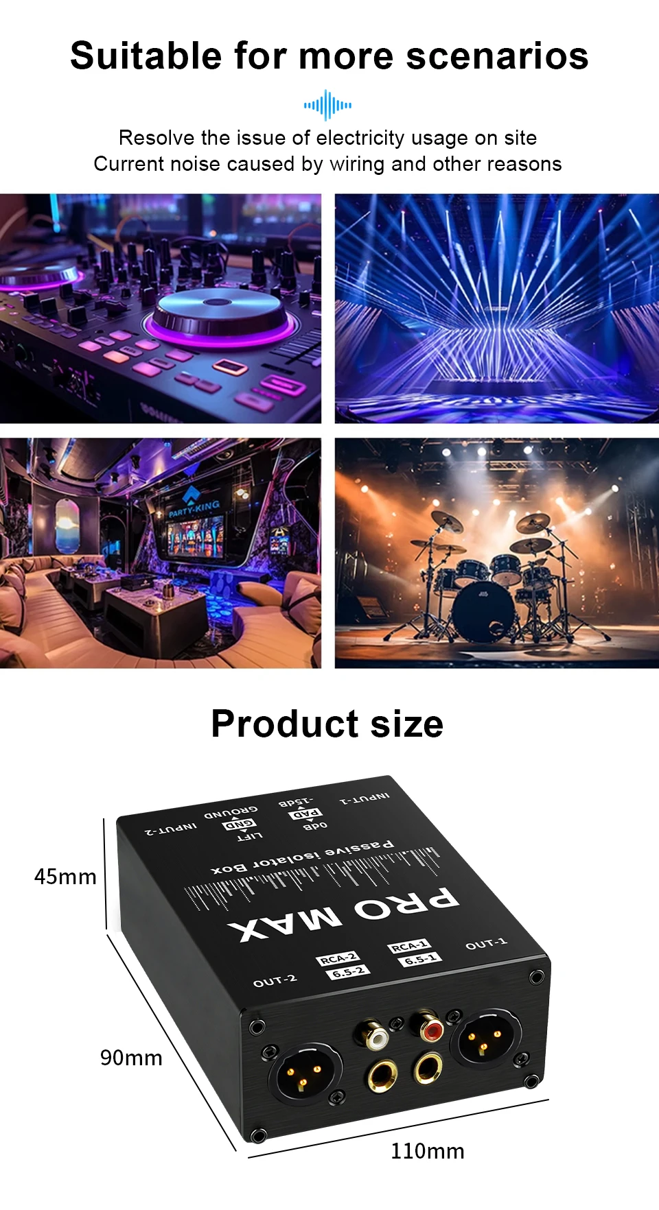 6,35mm auf XLR Stereo Audio Isolator DI Ground Box Geräuschunterdrückung für Gitarre, Mikrofon, Soundkarte und Aufnahme – Detail 8