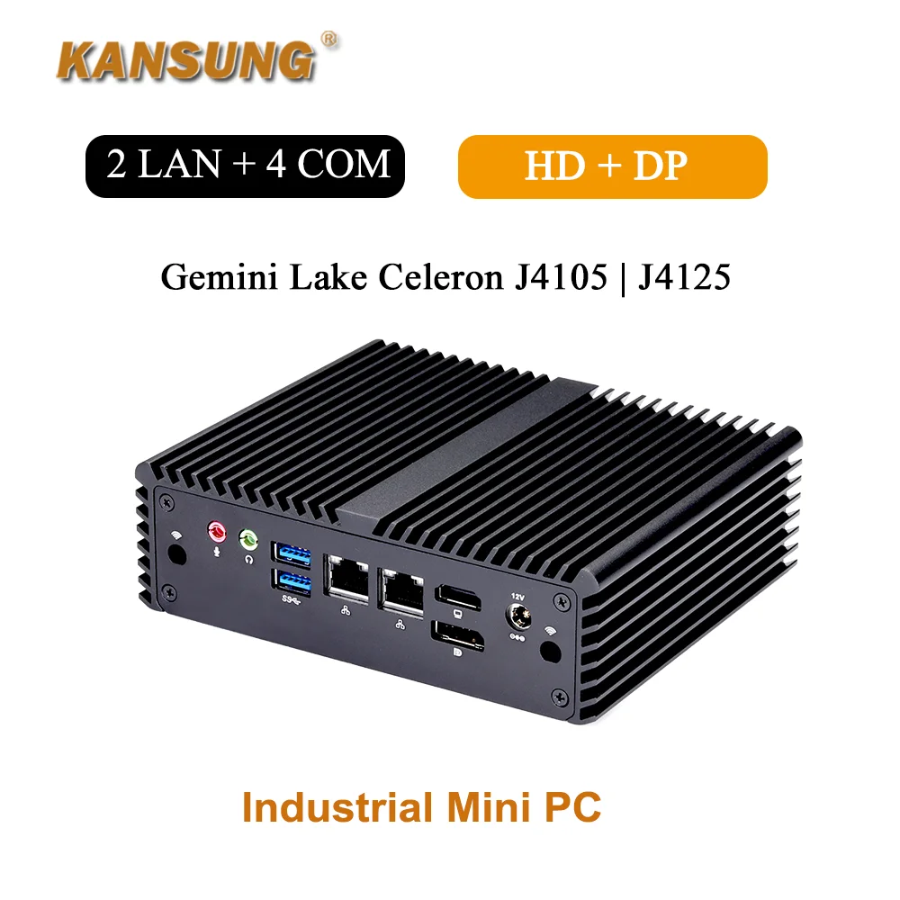 KANSUNG J4105 J4125 Gemini Lake Quad Core 4 COM Mini PC DDR4 Ram 2 Gigabit LAN HD DP AES-NI Windows Linux Ubuntu Micro PC