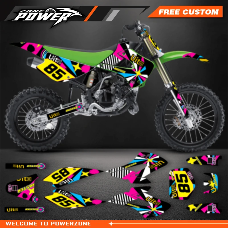 

Powerzone For Kawasaki KX85 KX 85 1998-2013 Custom Team Motorcycle Graphics Background Decals Stickers Kits
