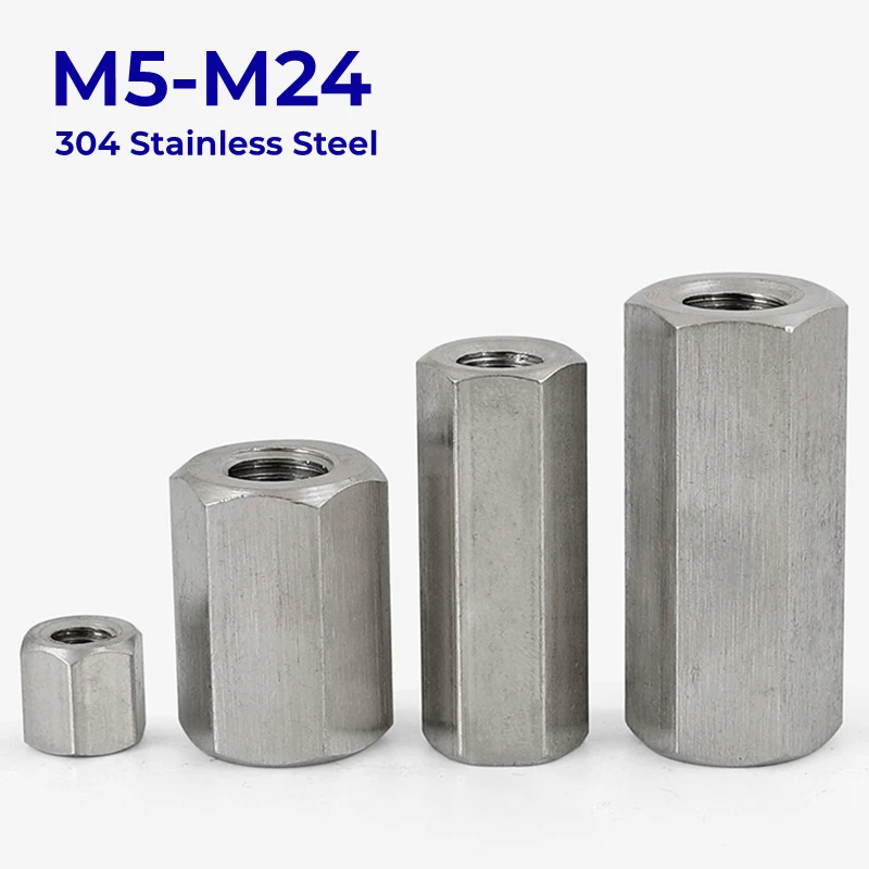 

M5 M6 M8 M10 M12 M16 M20 M24 304 Stainless Steel Hex Rod Coupling Nuts Lengthen Hexagon Coupling Nut Connector Long Hex Nut