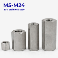M5 M6 M8 M10 M12 M16 M20 M24 304 Stainless Steel Hex Rod Coupling Nuts Lengthen Hexagon Coupling Nut Connector Long Hex Nut