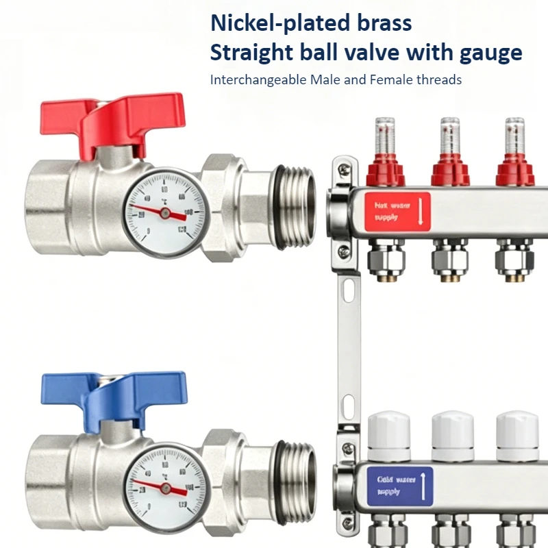 Ball Valve Floor Drain Separator Male and Female Metal Wire Filter Tube Equipped with Pressure Gauge Inlet and Outlet