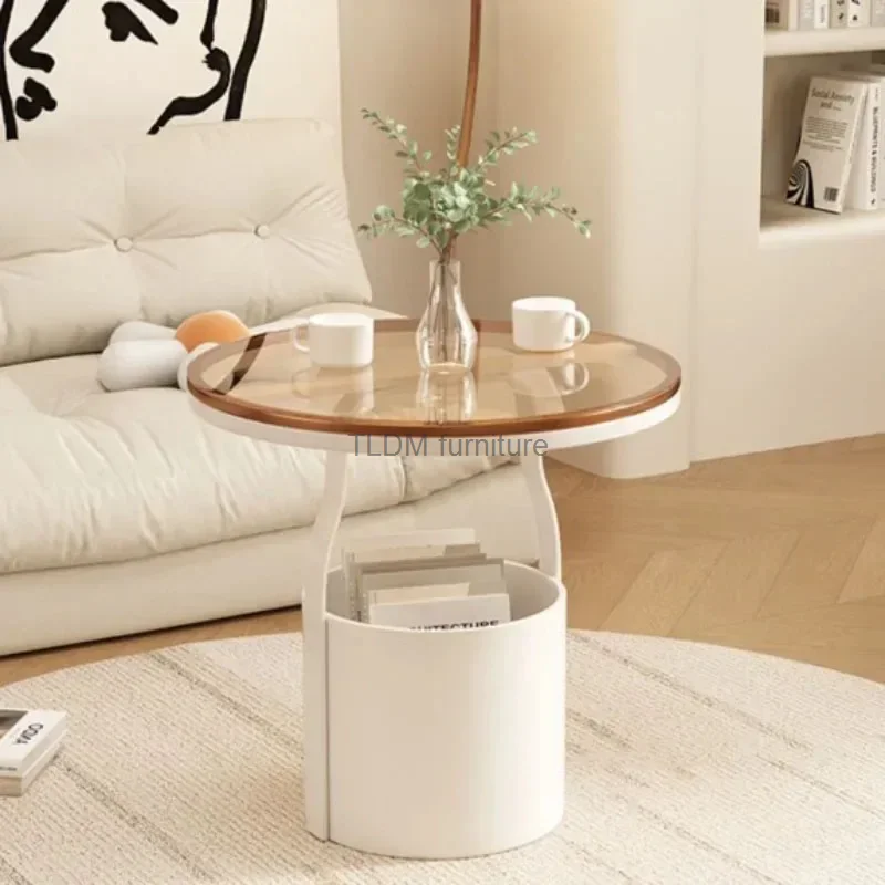 Modern Minimalist Coffee Tables Round Living Room Glass Side Table Nordic Cafe Storage Luxury Metal Legs Household Desk