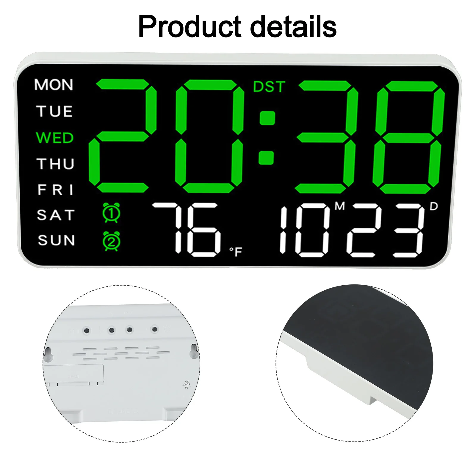 Smart Digital Alarm Clock displaying Temperature Date & Week with Voice Activation and Five Brightness Adjustments