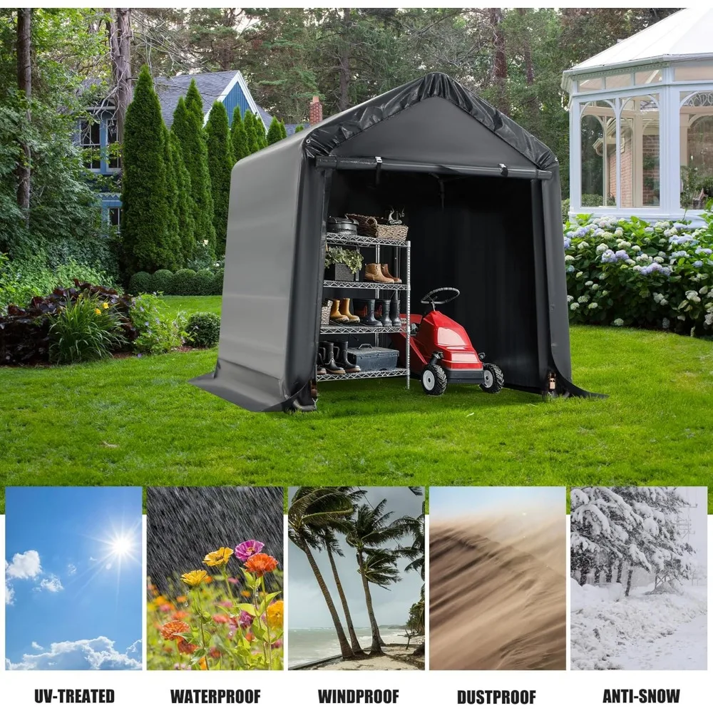 

Portable Storage Shed 6x6ft, Heavy Duty Outdoor Storage Shed with Rolled up Zipper Door, Carport Canopy for Bikes, Motorcycles