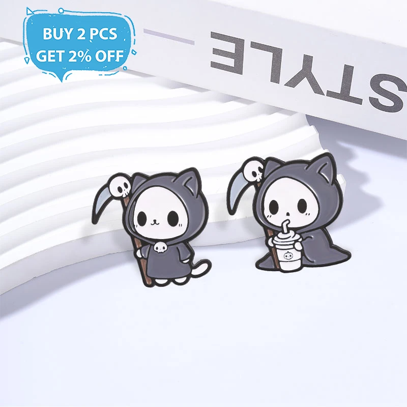 Halloween Cute Spooky Cat Badge Cartoon Animal Enamel Pins Fashion Lapel Metal Brooches Backpack Clothes Jewelry Gift for Friend