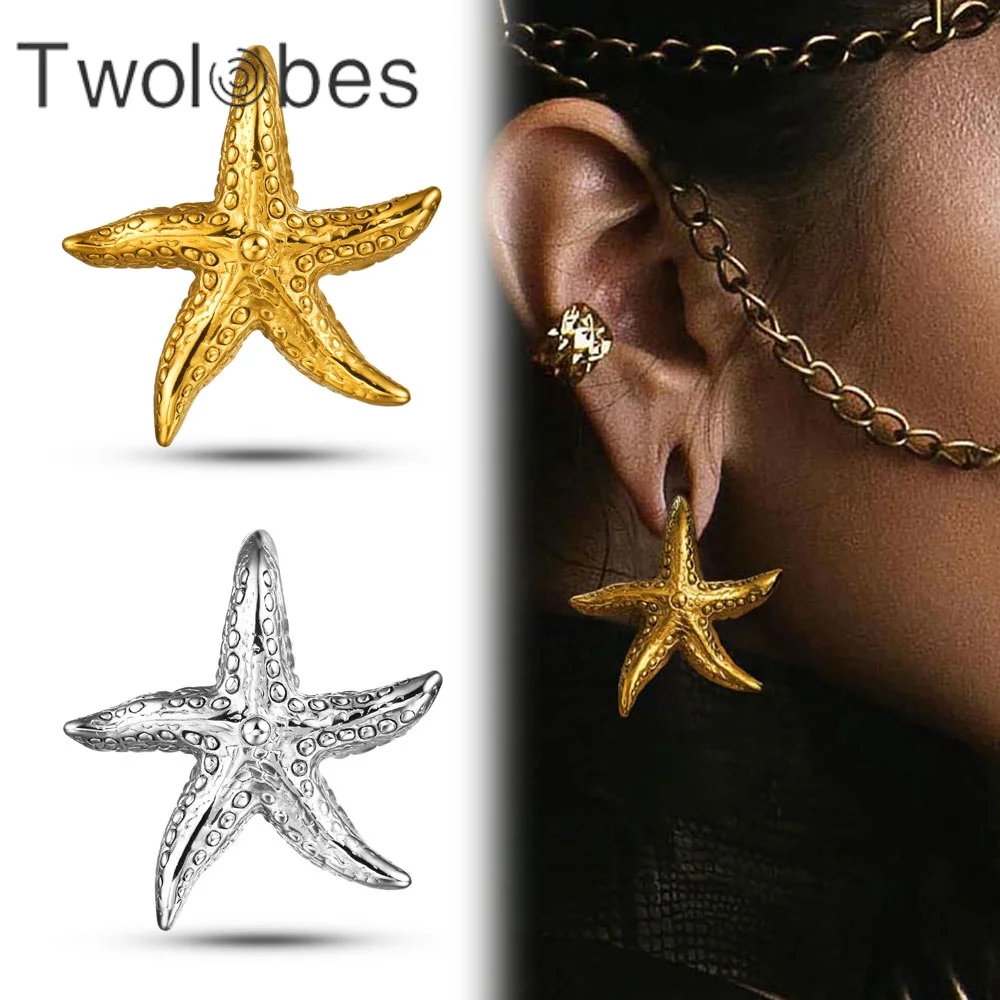 Twolobes 2PCS 316 Stainless Steel Starfish Ear Weights Hangers For Stretched Lobe Piercing Women Body Jewelry Earrings Cool New