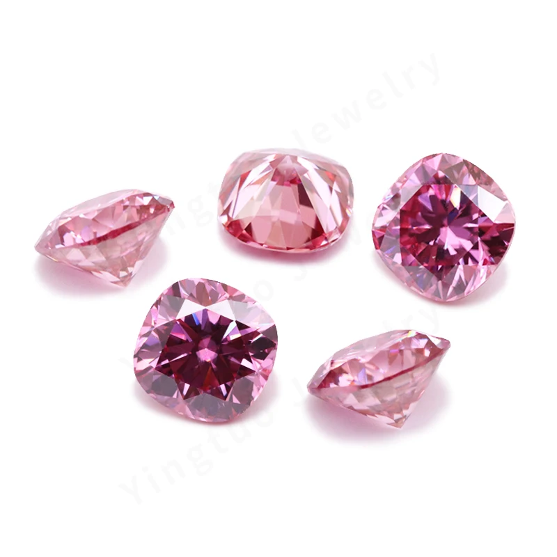 Pink Color Moissanite Stone Cushion Cut 7*7mm 2ct Lab Greated Gemstone Diamond for Woman Jewelry Rings Earrings Making