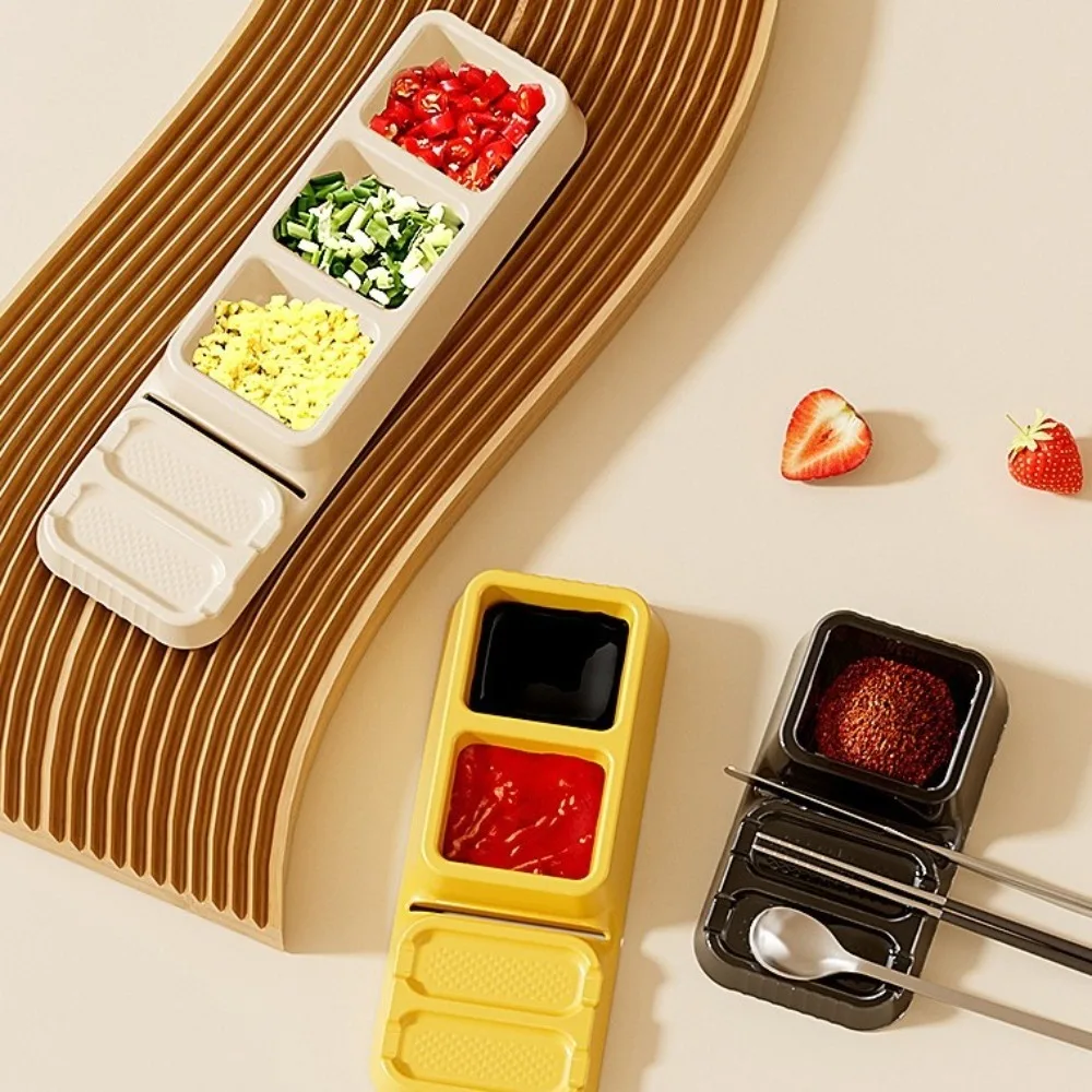 

4PCS Creative Plastic Hot Pot Dipping Bowl Square Stackable Sauce Separate Grid Plate Solid Color Seasoning Dish Kitchen