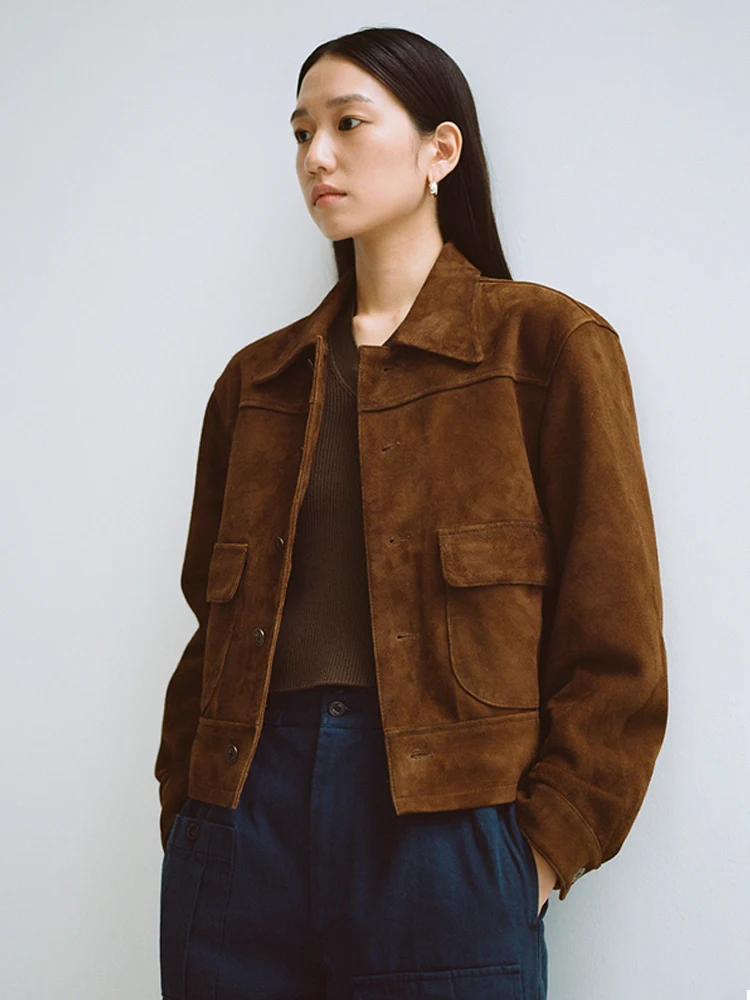 

Spring 2026 Women's Long Sleeve Leather Jacket Simple Versatile Pure Color Deer Antler Coat Commute Style Regular Fit