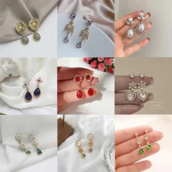 Baroque Water Drop Geometric Zircon Clip on Earring Without Piercing Luxury Purple Rhinestone Ear Clip for Women Wedding Jewelry