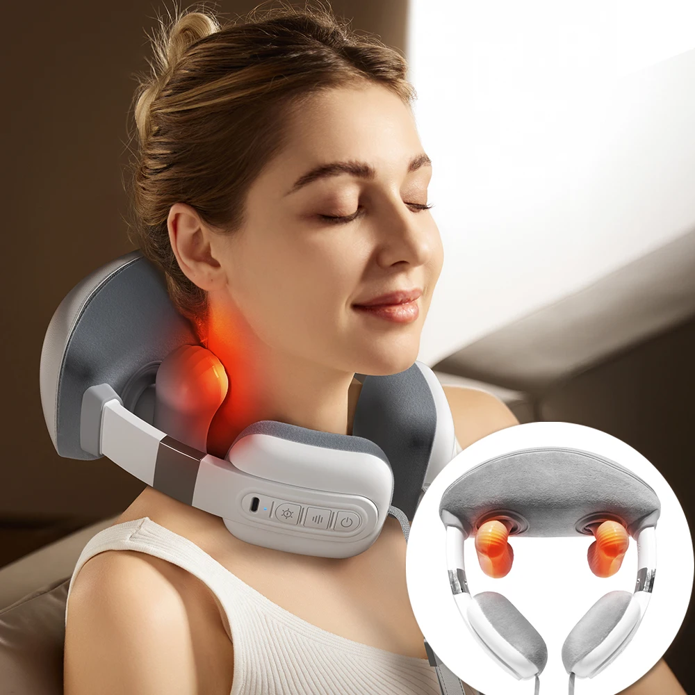 Cordless Neck Massagers with Heat for Deep Tissue Relaxation 3D Emulating Human Hand Skin-friendly Silicone Massage Heads Office