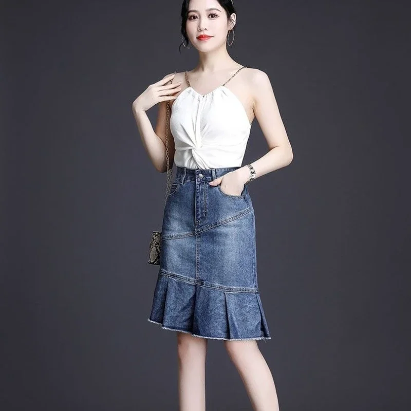 

Midi Ruffle Women's Denim Skirt Premium Streetwear Clothing Sales Stylish Luxury Elegant Harajuku Casual Female Jeans Skirts