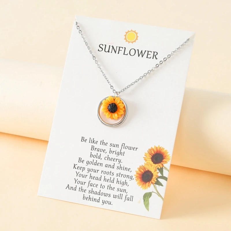 New Style Sunflower Clavicle Chain Personality Stainless Steel Circle Sunflower Pendant Necklaces For Women