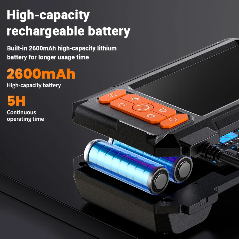 Handheld Industrial Endoscope Dual Lens 300,000 Pixels 8 LED Lights Semi-Rigid Cable IP67 Waterproof Borescope Inspection Camera