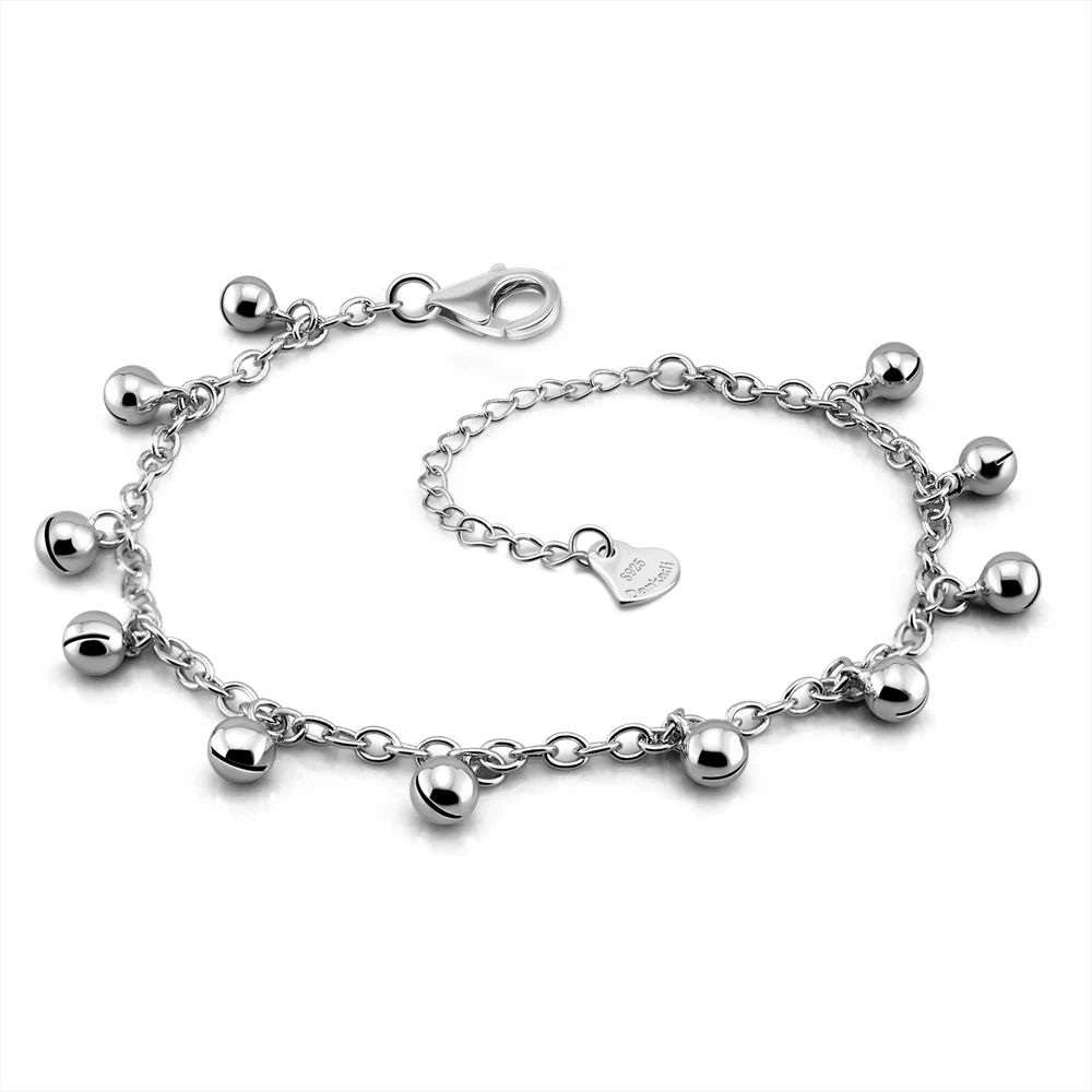 

Delicate Women 925 Sterling Silver Ankle Bracelets For Girls Cute Bell Chain Beach Anklet Bracelet Boho Adjustable Size Anklet