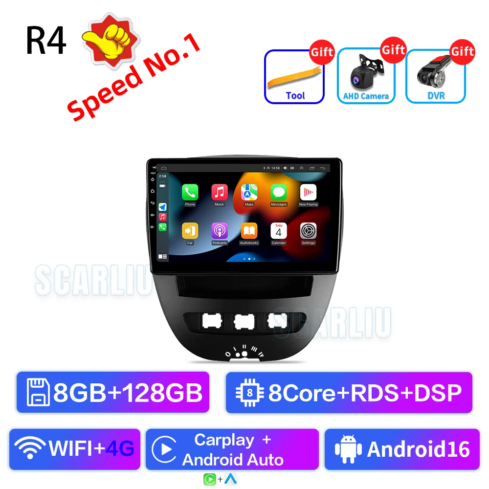 SCARLIU For Peugeot 107 Toyota Aygo Citroen C1 2005-2014 Multimedia autoradio WIFI Wireless Carplay Android Auto Car Radio