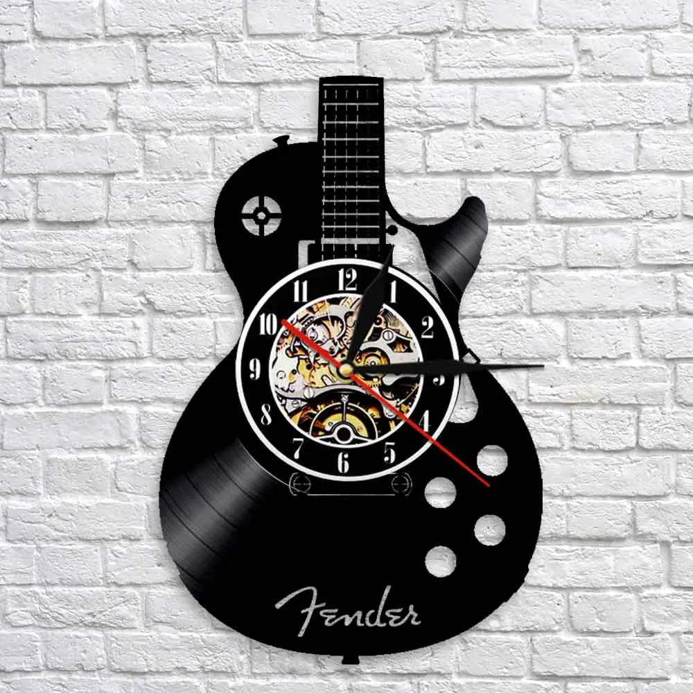 

ZK50 Vinyl Record Wall Clock Living Room Study Retro Guitar CD Record Wall Clock Silent Clock