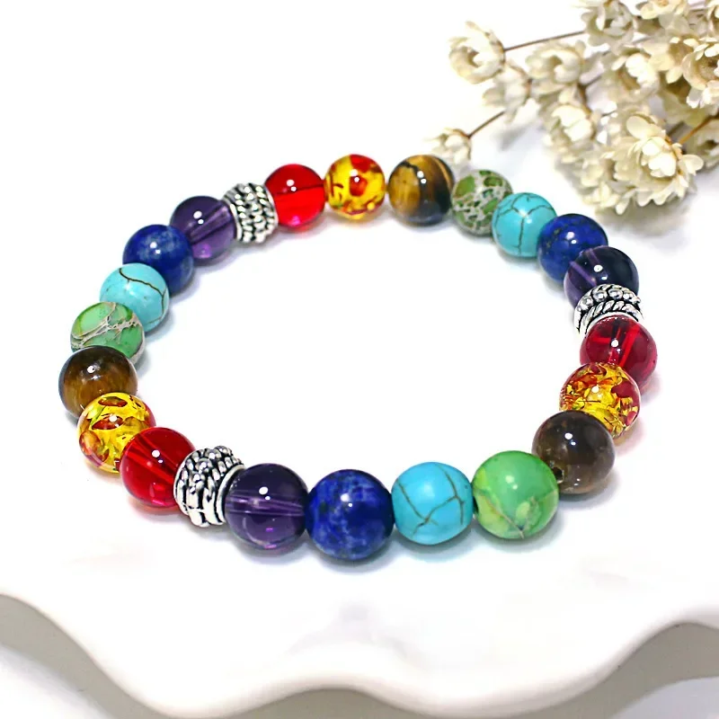 7 Chakra Healing Beaded Bracelet Natural Lava Stone Tiger Eye Beads Bracelet 8MM For Women Men Fashion Yoga Healthy Jewelry