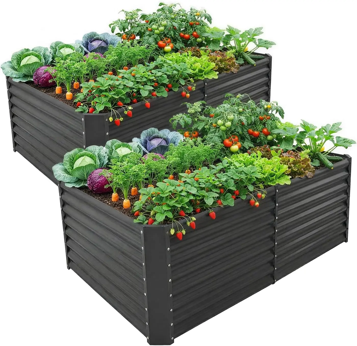 

2-Pack 6x3x2ft Galvanized Steel Raised Garden Beds, Deep Root Elevated Planter Box for Vegetables & Flowers, Gray