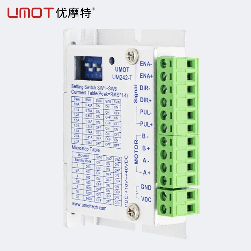 UMOT DC 0.6-2.2A/10-40V Pulse+direction Control Mode 2phase Stepper Driver for 35/39/42mm Stepper Motor Max Resolution 6400PPR