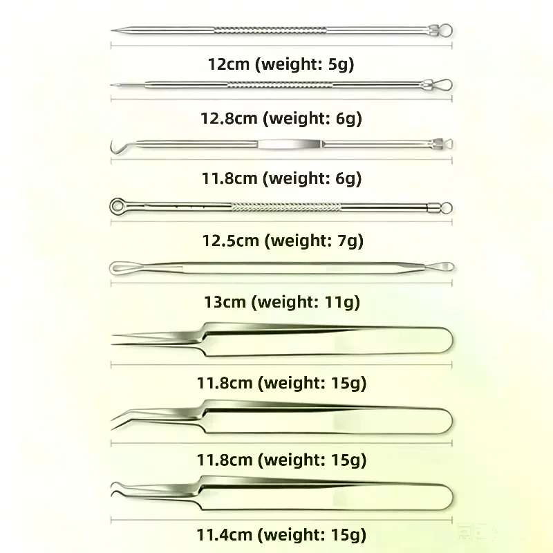 Extraction Tool Set 8-Piece Stainless Steel Box Professional For Spas Beauty Salons Includes Free 10pcs Pad