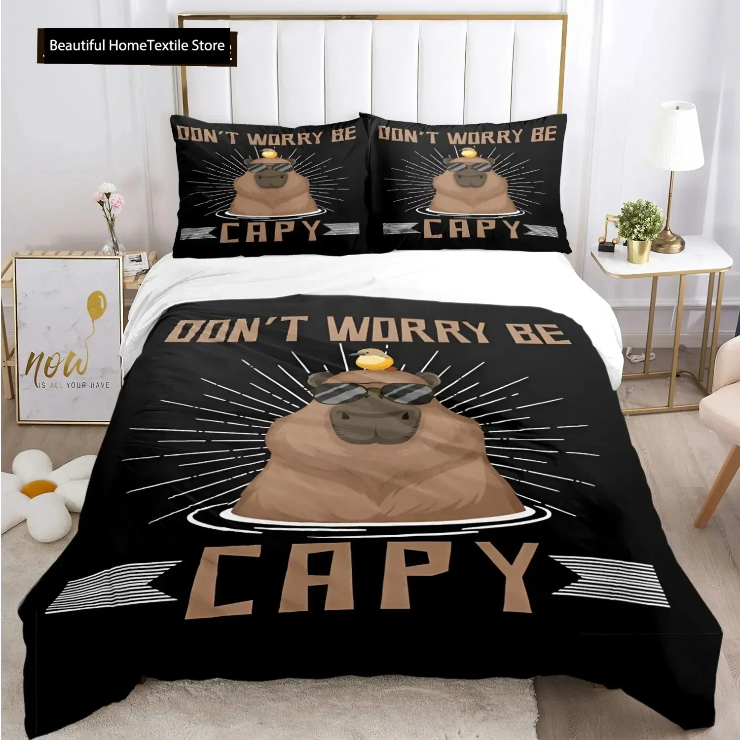 

Funny Capybara Anime Kawaii Comfortable Duvet Quilt Cover Pillowcase Bedding Set Children Bedroom Decoration Home Textile
