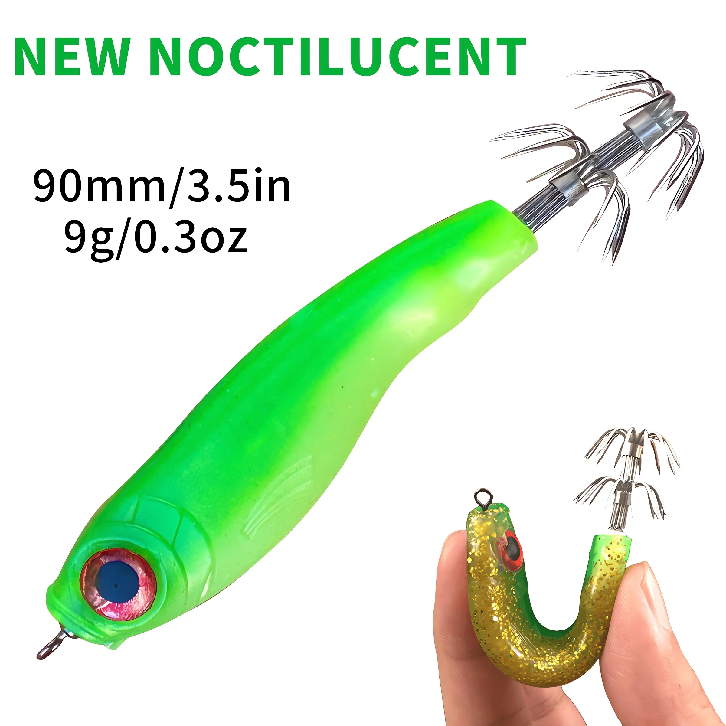 

2pcs Glow-in-the-Dark Soft Fishing Lures with Squid Jigs, Cuttlefish Hooks & Shrimp - Perfect for Catching Fish at Night!