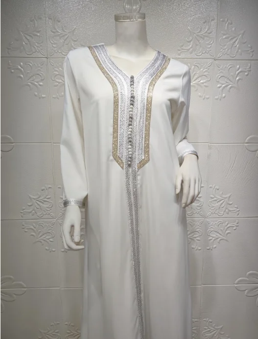 Imagem -05 - Kaftan Dubai Abaya Turquia Muçulmano Hijab Vestido Islam Abayas Vestidos para Mulher Robe Djellaba Caftan Ensemble Femme Mussulmane Branco