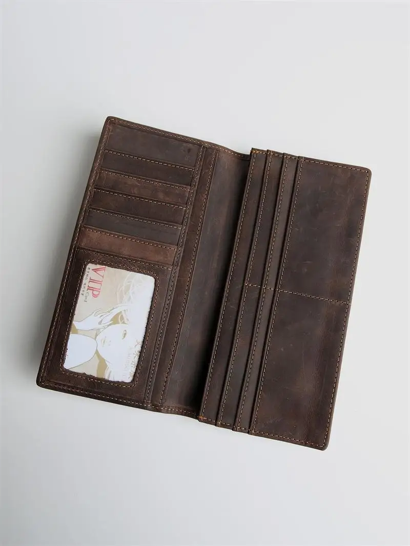Retro Men Crazy Horse First Layer Cowhide Long Wallet Men's Genuine Leather Multi-Card-Slot Large Capacity Wallet Youth Wallet