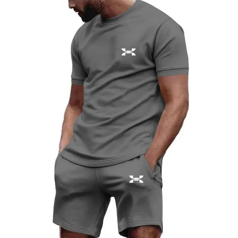 2024 new men's sportswear short sleeved T-shirt and sports shorts summer casual jogging pants set men's two-piece set