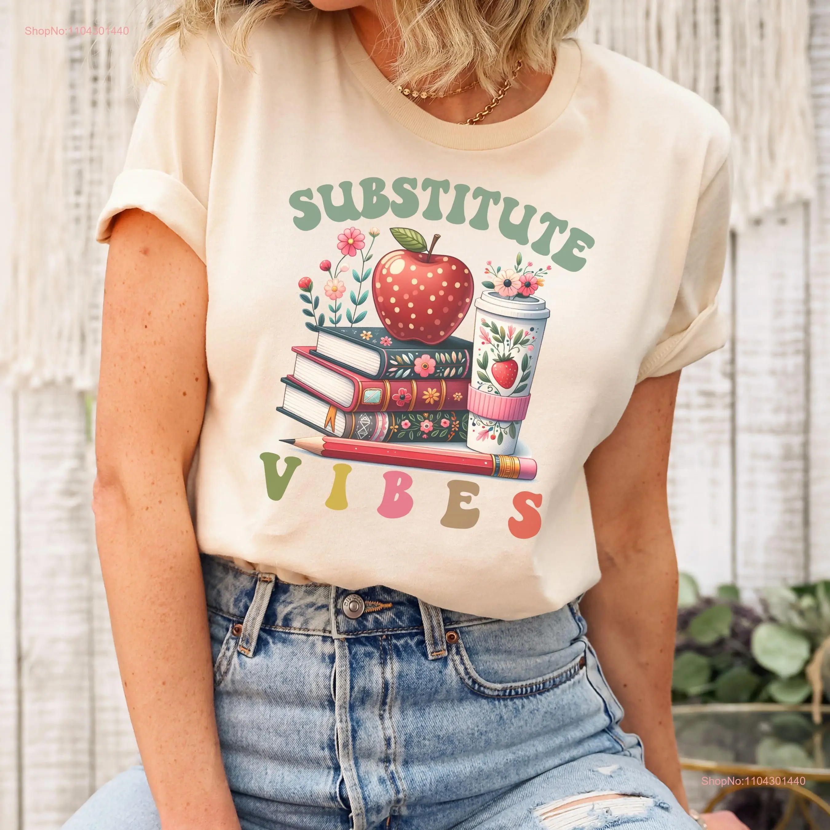 Floral Substitute Vibes Teacher shirt Funny tee T trendy sub Fall season coffee long or short sleeves