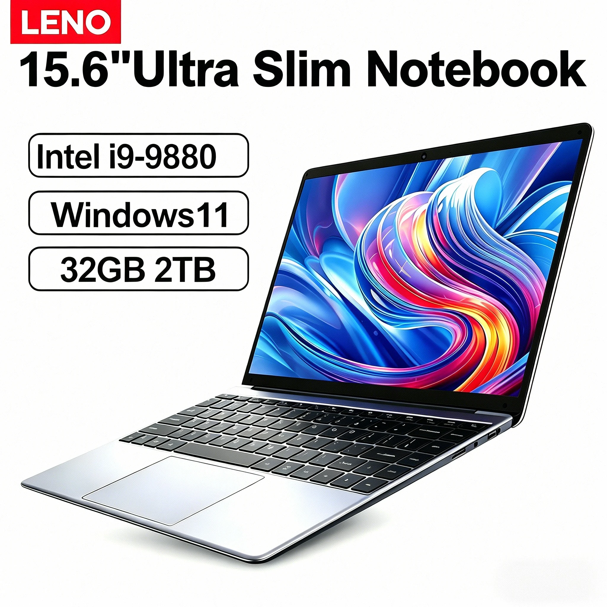 LENO Ultra Slim 15.6" Laptop 32GB 2TB Windows 11 Intel Core i9-9880 Gaming Office Portable Business Student Notebook Computer