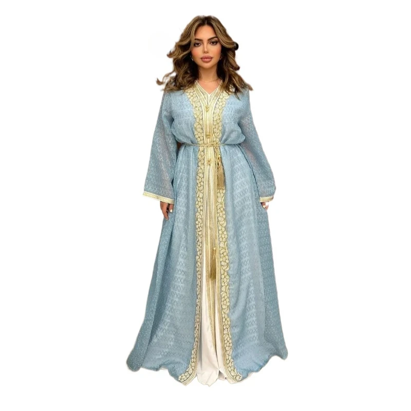 

2pcs Diamonds Embroidery Abayas for Women Muslim Dress Luxury Dubai Kaftan Eid Djellaba Kebaya Caftan Marocain Femme Jalabiya