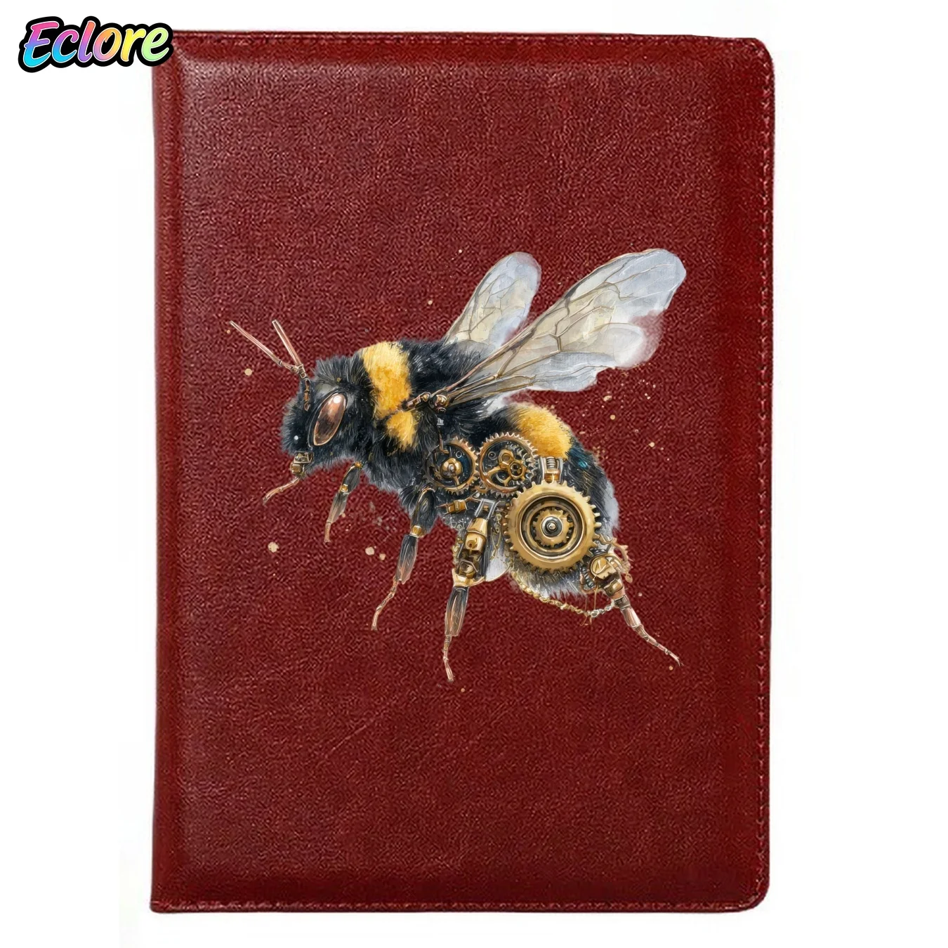 Steampunk Mechanical Bee Journal Retro A5 Leather Notebook with Personalized Design Soft Cover Bookmark Gift for Business Office