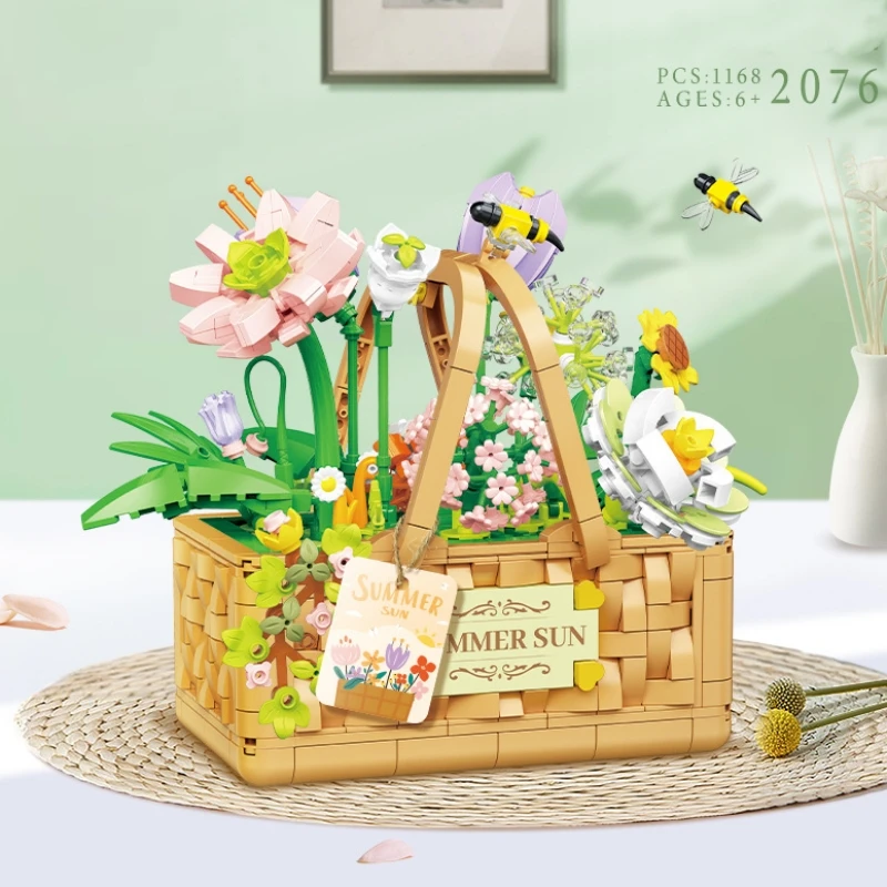 

Doubuilt Summer Flower Basket Building Block Bouquet Assembly Toys Floral Bricks Decoration Creative Holiday Gift for Children