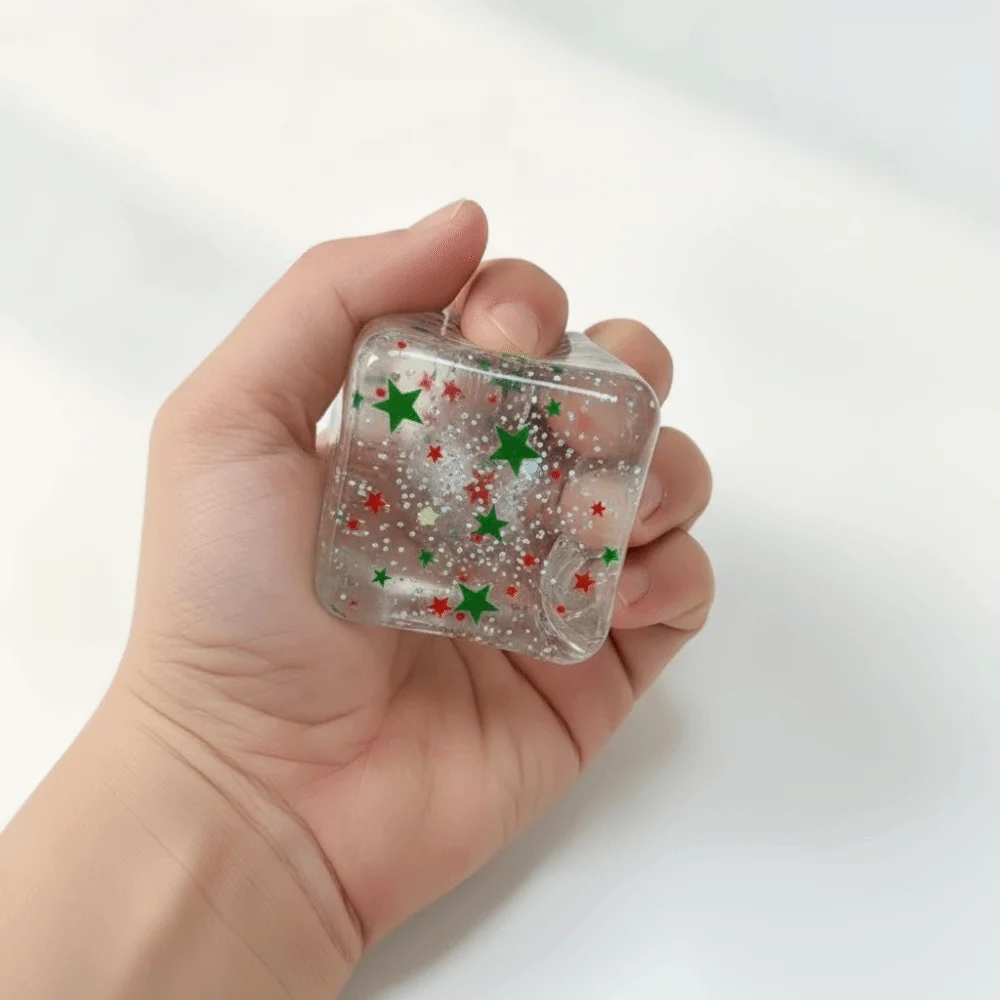 Slow Rebound Christmas Maltose Stress Relief Ice Cubes with Sequins Stretchable Squishy Sensory Stress Cubes Transparent