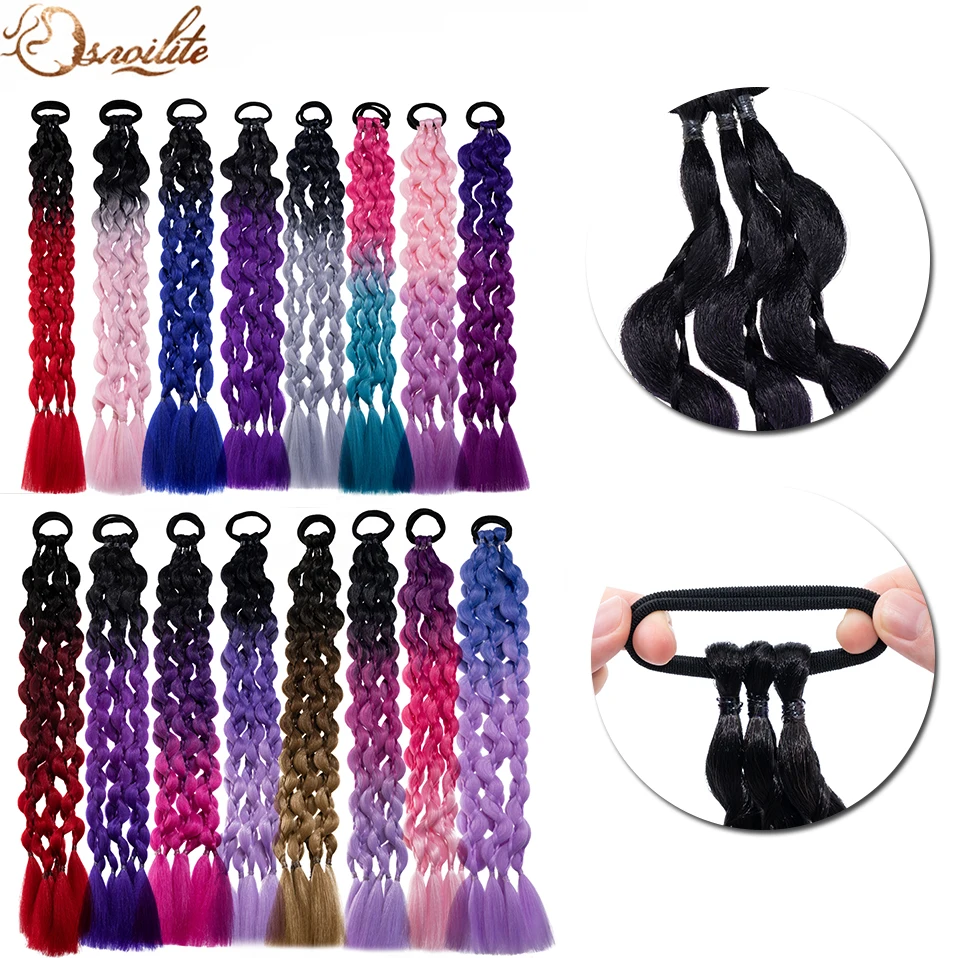 

S-noilite 20inches Synthetic Elastic Rubber Band Braided Ponytail Daily Use Box Braid Hair Extensions With Hairpiece For Women